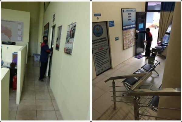 Penyemprotan secara berkala semua area perkantoran dengan disinfektan