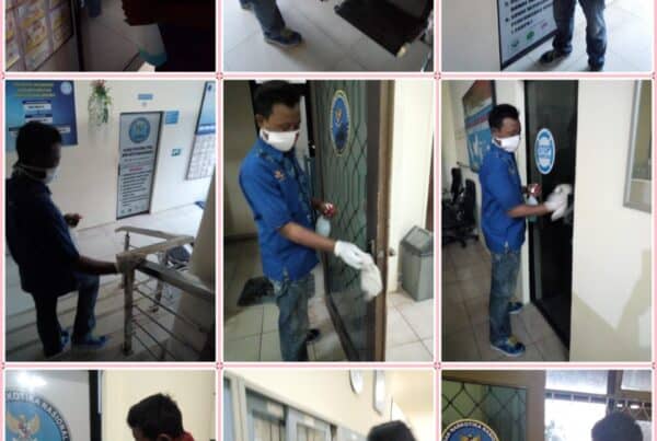 Pelaksanaan kegiatan Penyemprotan secara berkala semua area perkantoran dengan disinfektan, Pembersihan