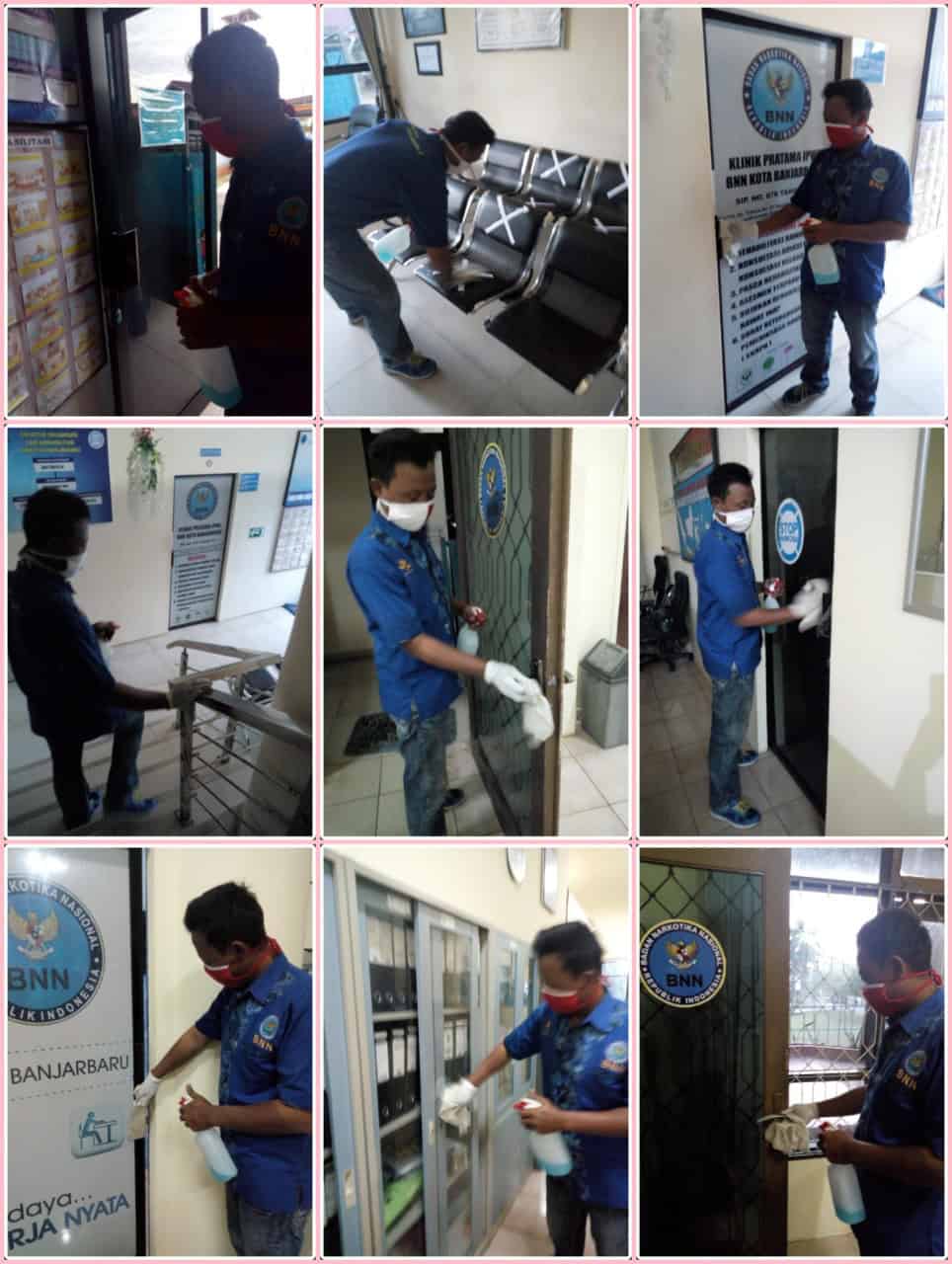 Pelaksanaan kegiatan Penyemprotan secara berkala semua area perkantoran dengan disinfektan, Pembersihan Pelaksanaan kegiatan Penyemprotan secara berkala semua area perkantoran dengan disinfektan, Pembersihan