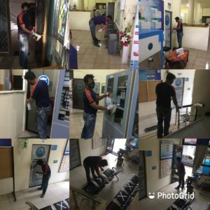 Pelaksanaan kegiatan Penyemprotan secara berkala semua area perkantoran dengan disinfektan
