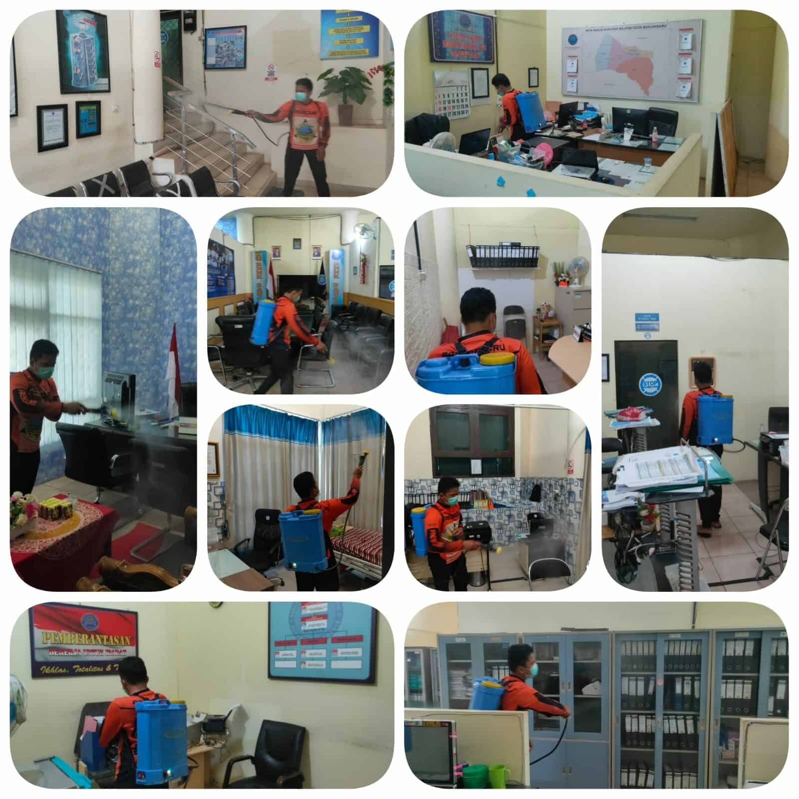 BNN Kota Banjarbaru - Kegiatan sterilisasi kantor yaitu penyemprotan dengan cairan desinfektan. Konsep Otomatis