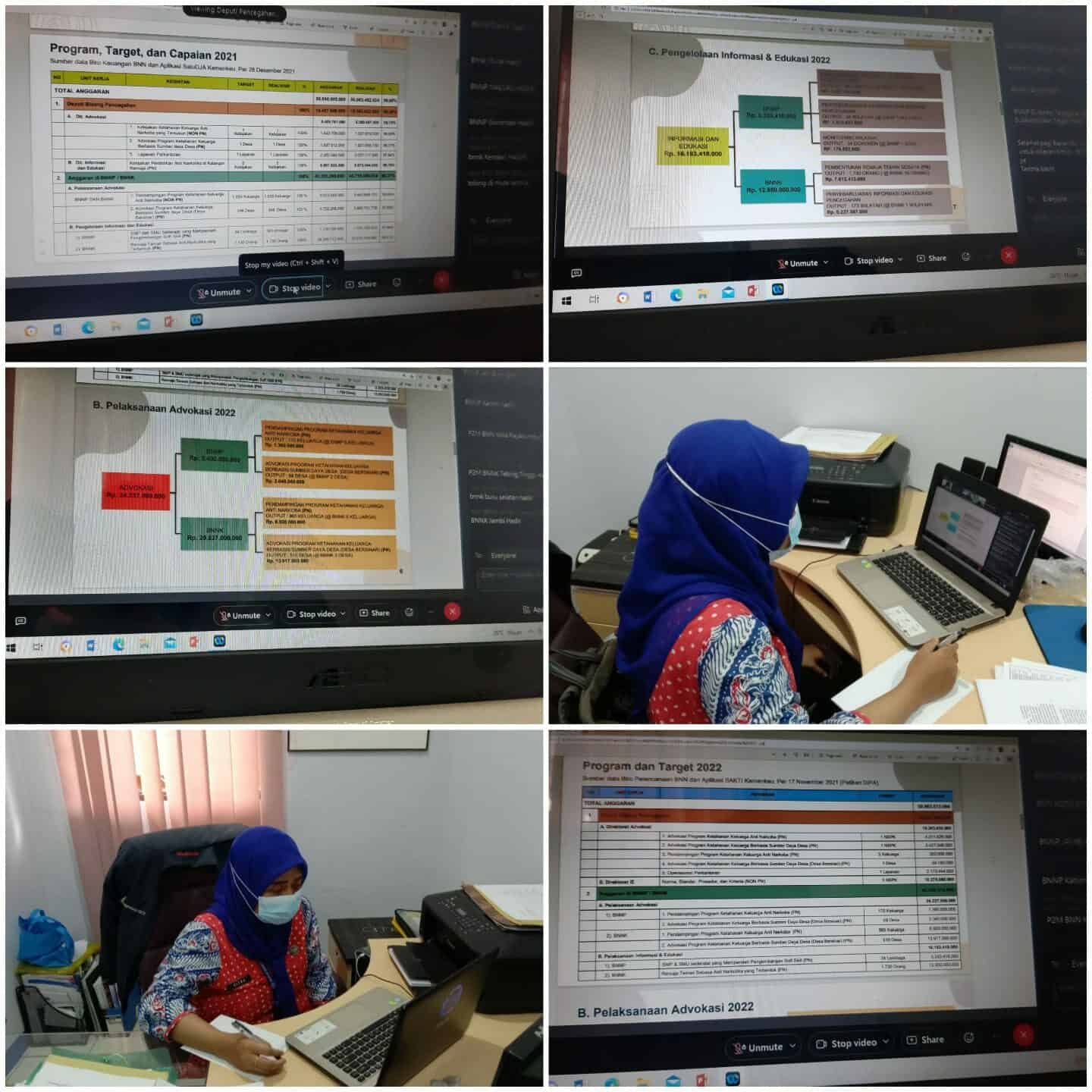 BNN Kota Banjarbaru - Mengikuti Rapat Evaluasi Anggaran Tahun Anggaran 2021 oleh Deputi Pencegahan BNN RI secara virtual. Konsep Otomatis