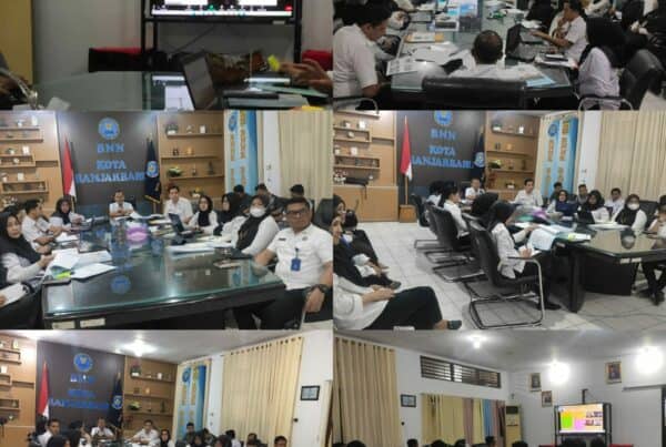Kegiatan BNN Kota Banjarbaru – Penilaian internal pembangunan Zona Integritas oleh Irwil 3 Inspektorat BNN RI secara virtual.