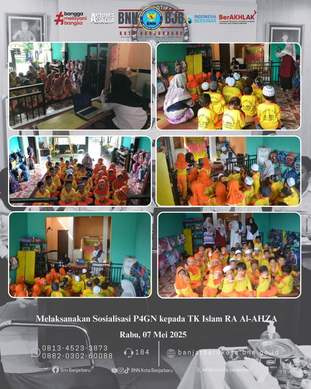 BNN Kota Banjarbaru Melaksanakan Giat ASCENA (Anak Sehat Cerdas Tanpa Narkoba) melalui Edukasi Anti Narkoba Sejak Dini kepada TK Islam RA Al - AHZA Liang Anggang BNN Kota Banjarbaru Melaksanakan Giat ASCENA (Anak Sehat Cerdas Tanpa Narkoba) melalui Edukasi Anti Narkoba Sejak Dini kepada TK Islam RA Al – AHZA Liang Anggang